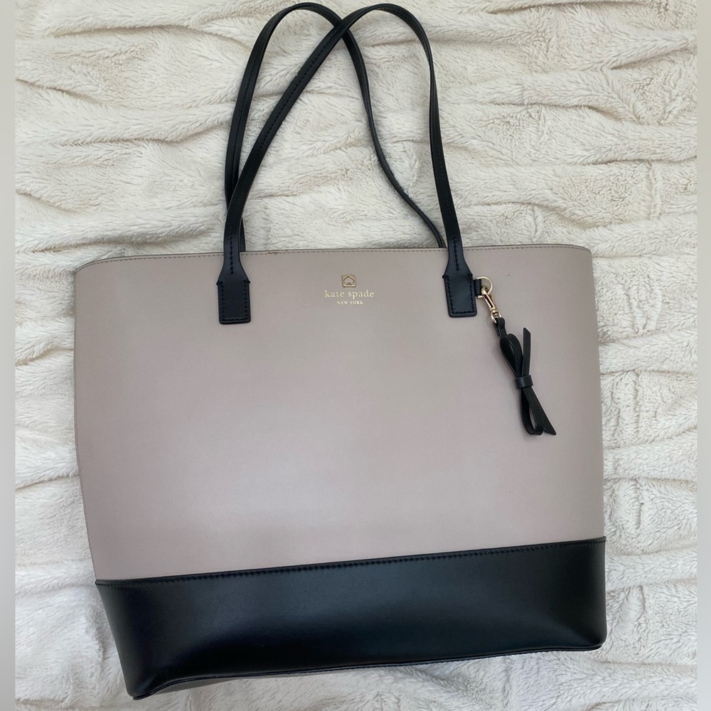 kate spade Two-Tone Black and Taupe Leather Tote